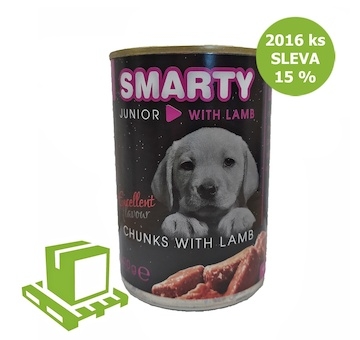 SMARTY Dog Junior Jehněčí chunks, konzerva 410 g (paleta 2016 ks) SLEVA 15 %