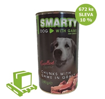 SMARTY Dog Zvěřina chunks, konzerva 1240 g (paleta 672 ks) SLEVA 10 %