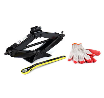 Trapézový zvedák 2 T s ráčnovým klíčem + pracovní rukavice AMiO-02479