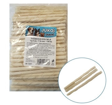Tyčinka buvolí bílá JUKO Snacks12,5 cm, 7 - 8 mm (100 ks)