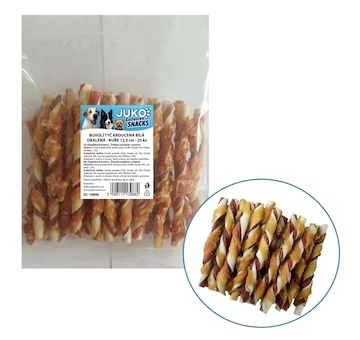 Tyčinka buvolí bílá kroucená obalená kuřecím masem JUKO Snacks 12,5 cm (25 ks)
