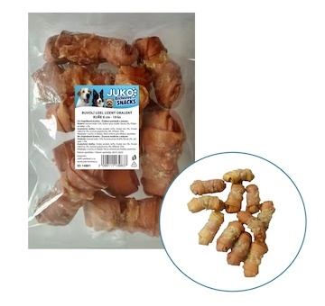 Uzel buvolí uzený obalený kuřecím masem JUKO Snacks 6 cm (10 ks)