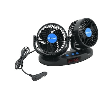 Ventilátor MITCHELL DUO 2x130mm 12V na palubní desku s teploměrem