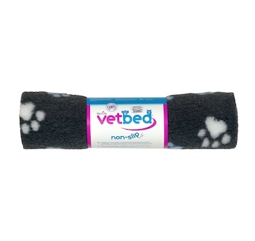 Vetbed protiskluz / Drybed grafitová modré a bílé packy DELUXE 100 x 75 cm, vlas 30 mm