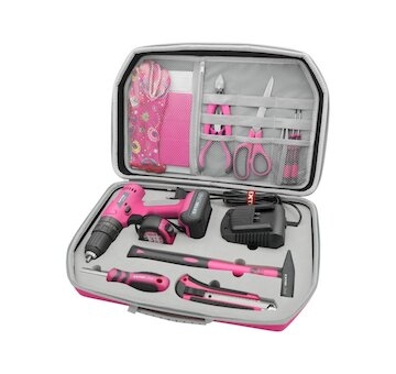 Vrtací šroubovák aku s příklepem, růžový, 12V Li-ion, 2000mAh, sada 27ks EXTOL LADY