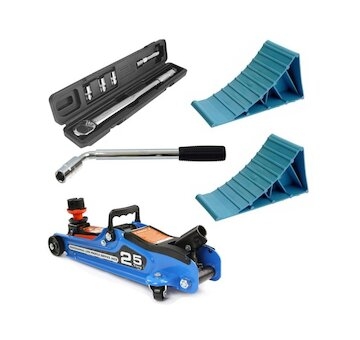 VÝHODNÝ SET 3+1 ZDARMA - Pojízdný hydraulický zvedák 2.5 t, momentový klíč 1/2