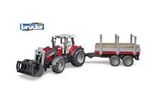 Bruder 2046 Massey Ferguson 7480 s před. nakladčem a přívěsem na klády 2213