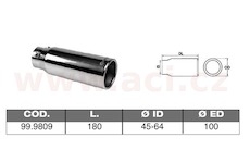 koncovka výfuku nerezová kulatá, vnější průměr 100mm, délka 180mm, vnitřní průměr 45-64mm ASSO