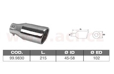 koncovka výfuku nerezová kulatá, vnější průměr 102mm, délka 215mm, vnitřní průměr 45-58mm ASSO