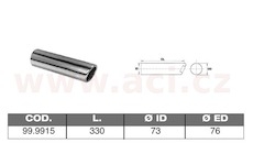 koncovka výfuku nerezová kulatá, vnější průměr 76mm, délka 330mm, vnitřní průměr 73mm ASSO