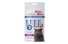 Miau Miau Creamy Snacks Cat tuňák a kuřecí 15 g (4 pack)