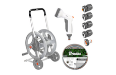 Pojízdný naviják WHITE LINE s hadicí 1/2" 30 m a příslušenstvím SILVER PRO SET, kovový - BRADAS