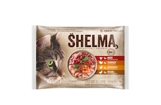 SHELMA Cat kuře, hovězí, kachna a krůta, kapsa 85 g (4 pack)