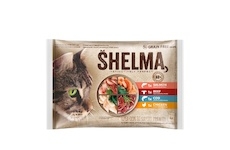 SHELMA Cat kuře, hovězí, losos a treska, kapsa 85 g (4 pack)