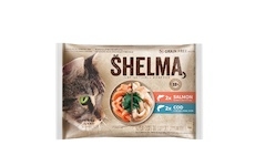 SHELMA Cat losos a treska, kapsa 85 g (4 pack)