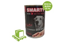 SMARTY Dog Hovězí chunks, konzerva 410 g (paleta 2016 ks) SLEVA 15 %