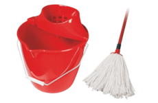 Úklidová souprava: mop bavlněný 160g, kbelík, ždímač, červená