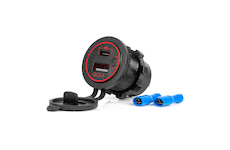 Vodotěsná nabíječka telefonu s RED LED podsvícením 2xUSB QC3.0 12/24V AMIO-04221